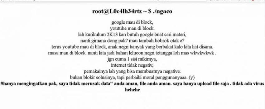 Hacker Ini 'Ngambek' Sekaligus Curhat di Situs Kominfo dan ICMI!