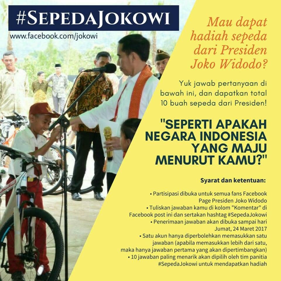Bukan Nama Ikan, Jokowi Akan Hadiahkan Sepeda dengan Pertanyaan Ini