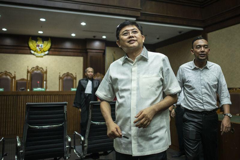 (Terdakwa advokat Lucas) ANTARA FOTO/Aprilio Akbar