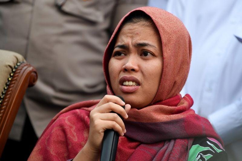 (Siti Aisyah ketika tiba di Bandara Halim Perdanakusuma) ANTARA FOTO/Wahyu Putro A.