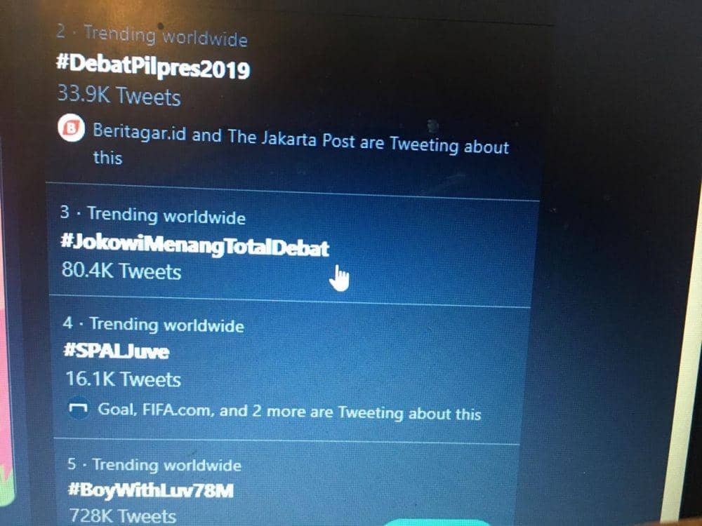 Debat Pamungkas Pilpres 2019, Jokowi Masuk Trending Twitter Worldwide