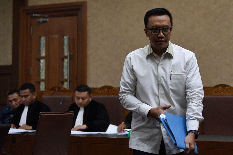 (Menpora Imam Nahrawi ketika menjadi saksi di persidangan) ANTARA FOTO/Sigid Kurniawan