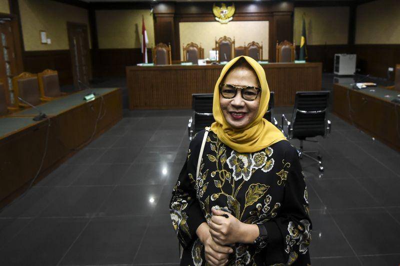 (Eks Direktur Utama PT Pertamina Karen Agustiawan ketika menghadapi sidang putusan) ANTARA FOTO/Muhammad Adimaja