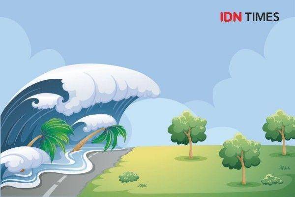Ilustrasi gelombang tsunami. (IDN Times/Sukma Shakti)
