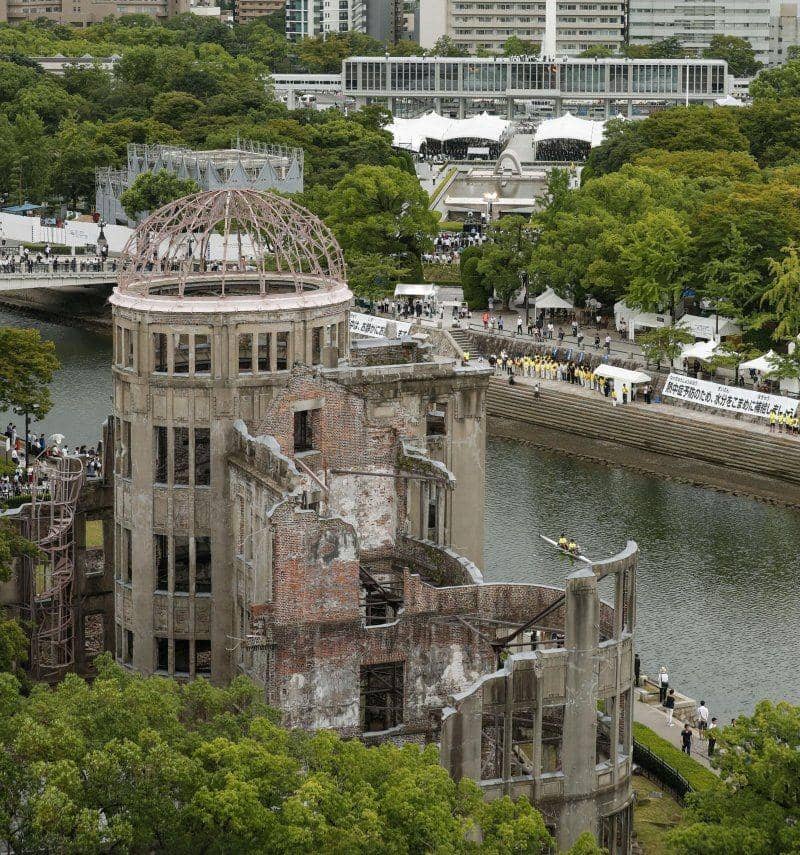 Bangunan yang awalnya untuk pameran ini diubah namanya menjadi Hiroshima Peace Memorial. ANTARA FOTO/Kyodo/via REUTERS