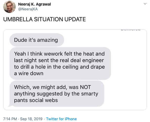 Screenshot pesan yang mengabarkan bagaimana pintu kantor bisa dibuka. twitter.com/NeerajKA