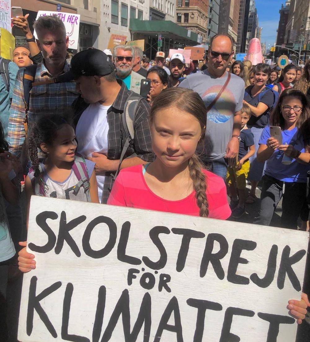 Aktivis iklim, Greta Thunberg, saat mengikuti aksi #ClimateStrike di New York, Amerika Serikat, pada 20 September 2019. instagram.com/gretathunberg