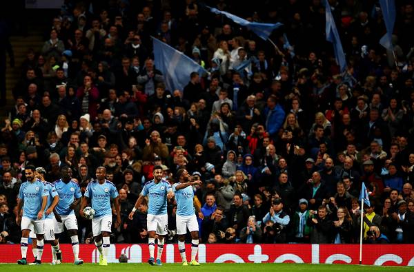 Para pemain City merayakan gol di laga Champions League melawan Dinamo Zagreb. twitter.com/SkySportsStatto