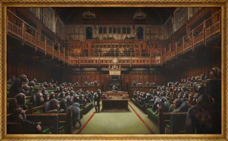 Karya seni Banksy berjudul Devolved Parliament mencatat rekor penjualan pada 3 Oktober 2019. sothebys.com