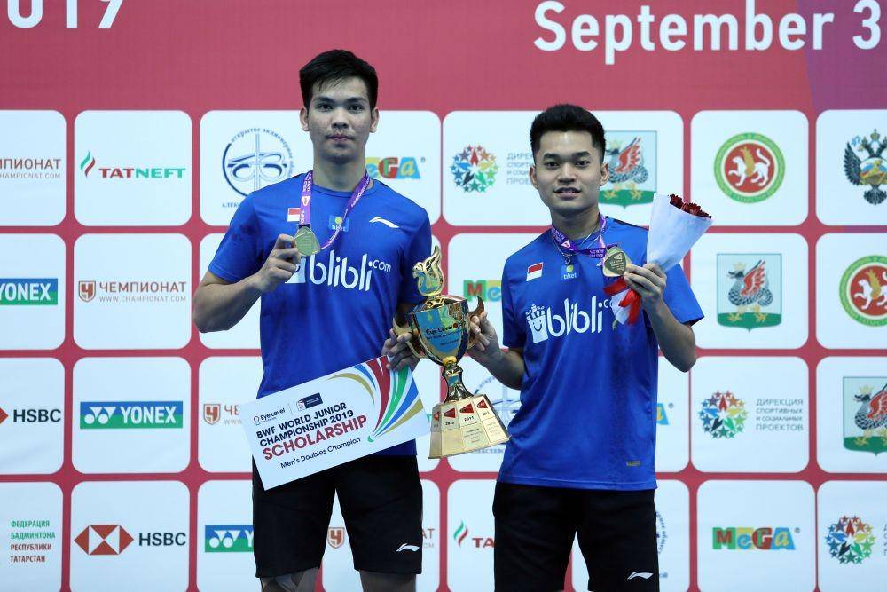 Pasnagan ganda putra junior, Leo Carnando/Daniel Marthin di ajang Kejuaraan Dunia Junior 2019. IDN Times/PBSI
