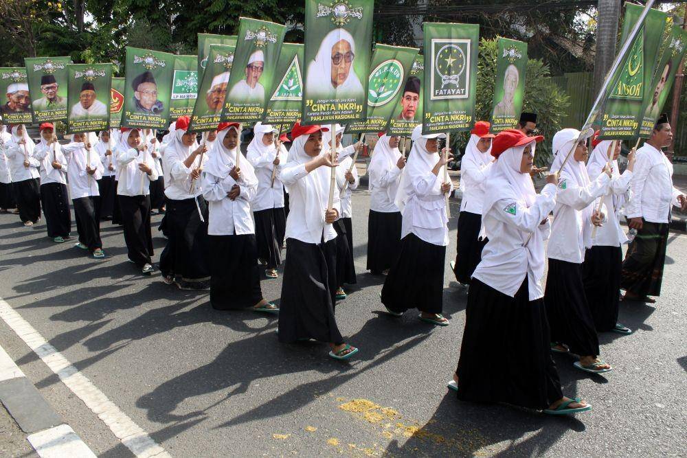 Warga Nahdliyin dalam sebuah parade. ANTARA FOTO/Umarul Faruq