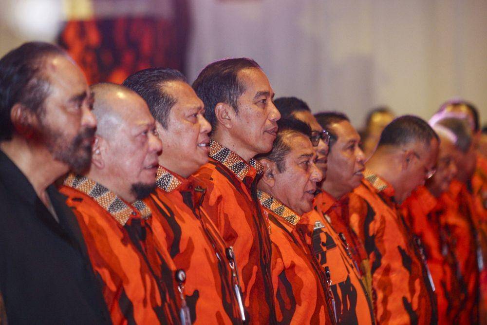 Presiden Jokowi menghadiri peresmian pembukaan Musyawarah Besar (Mubes) X dan Perayaan HUT ke-60 Pemuda Pancasila di Jakarta, Sabtu (26/10) ANTARA FOTO/Reno Esnir