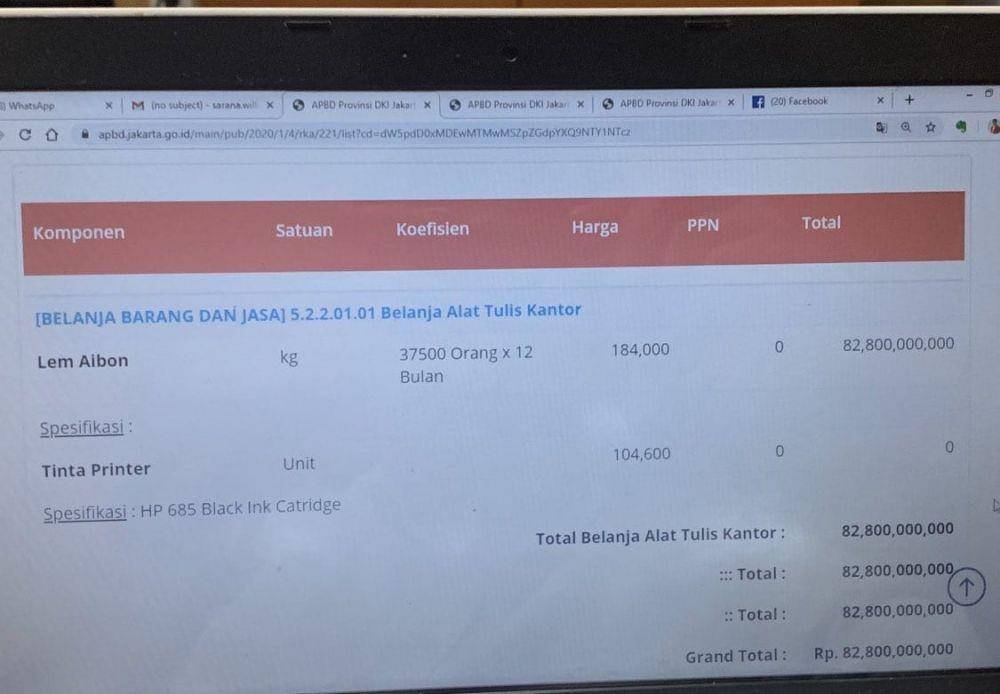 (Anggaran lem Aibon dari laman apbd.jakarta.go.id) Twitter.com/WillSarana