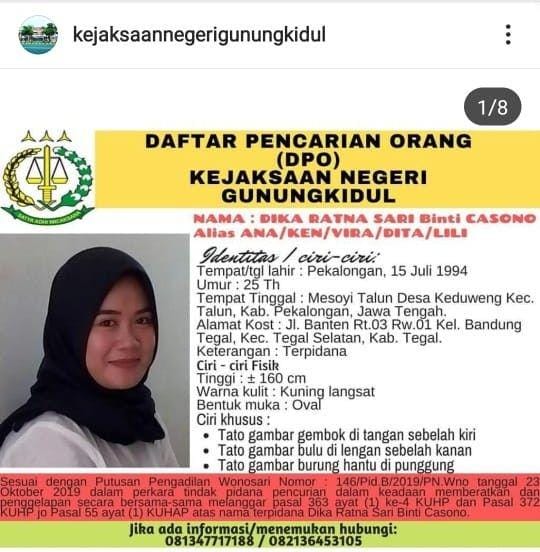 Kejari Gunungkidul terbitkan DPO. instagram.com/kejaksaannegerigunungkidul