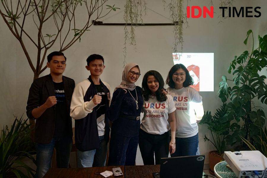 Ki-ka: Saras Tri Seno (Co-Founder YOAYO), Ridho (pelari tuna rungu), Angkie Yudistia (CEO ThisAble), Syanda Kunto Prabowo (CEO URUS Indonesia), & Alexandra Rani (Direktur URUS Indonesia) pada Jumpa Media Pahlawan Virtual Run. 31 Oktober 2019. IDN Times/Febriyanti Revitasari