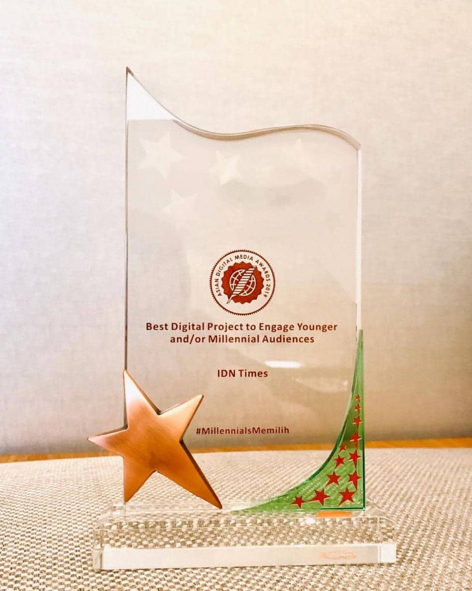 (Plakat penghargaan MillennialsMemilih untuk kategori Best Digital Project to Engage Younger and/or Millennial Audiences) Dok.IDN Times