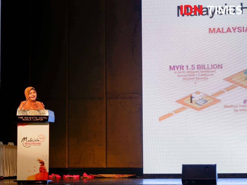 Chief Executive Officer Malaysia Healthcare Travel Council (MHTC), Sherene Azli sedang menjelaskan MHTC dalam peluncuran MyHT2020 di Kuala Lumpur, Malaysia (31 Oktober 2019). IDN Times/Reza Iqbal