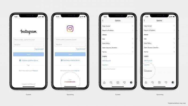 Perbedaan logo Facebook dulu dan kini yang ada pada aplikasi Instagram. newsroom.fb.com