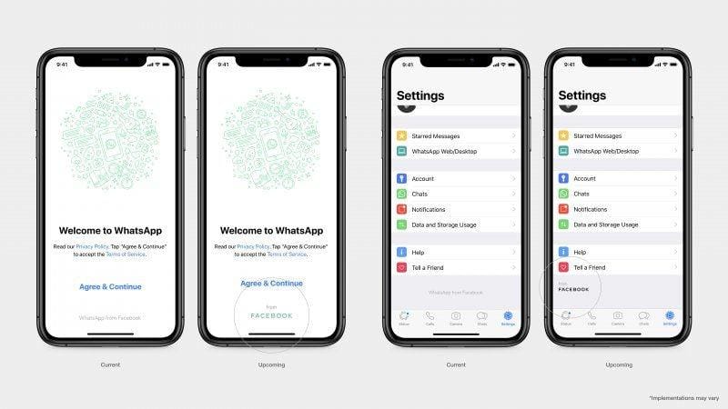 Logo baru Facebook seperti yang muncul pada aplikasi WhatsApp. newsroom.fb.com