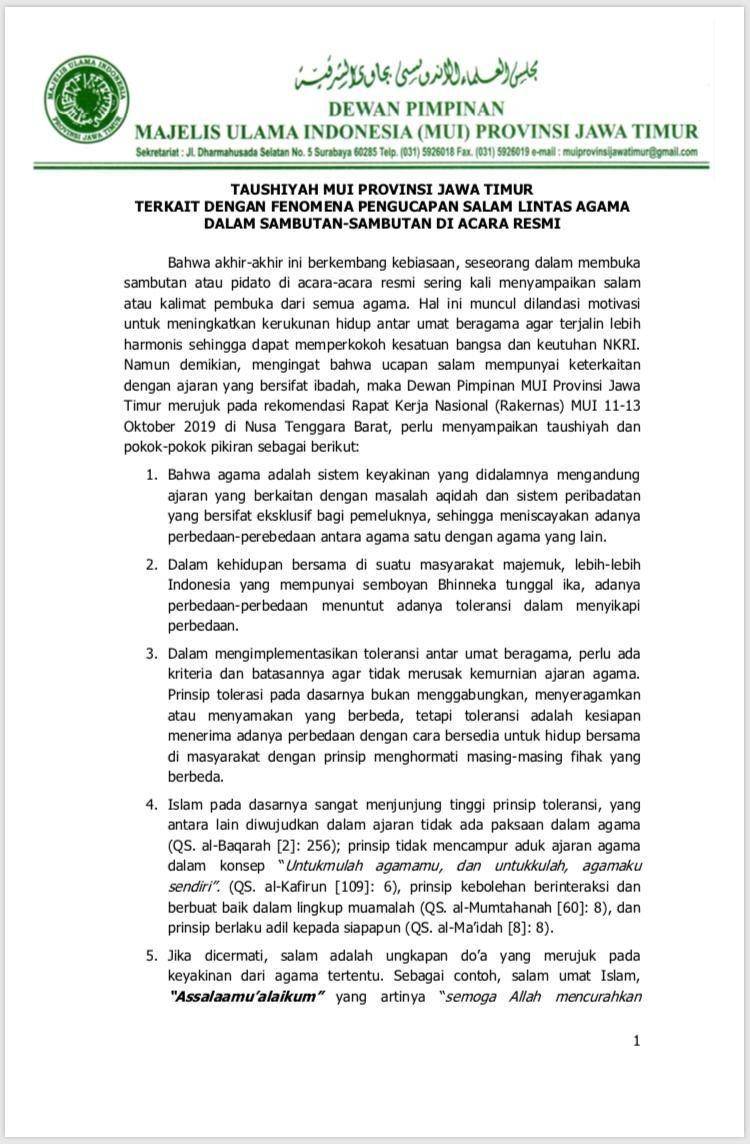 (Surat imbauan yang diterbitkan MUI Jatim) IDN Times/Istimewa