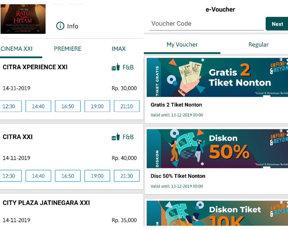 Penampakan e-voucher dan pembelian F&B di aplikasi Cinema XXI. IDN Times/Erfah Nanda