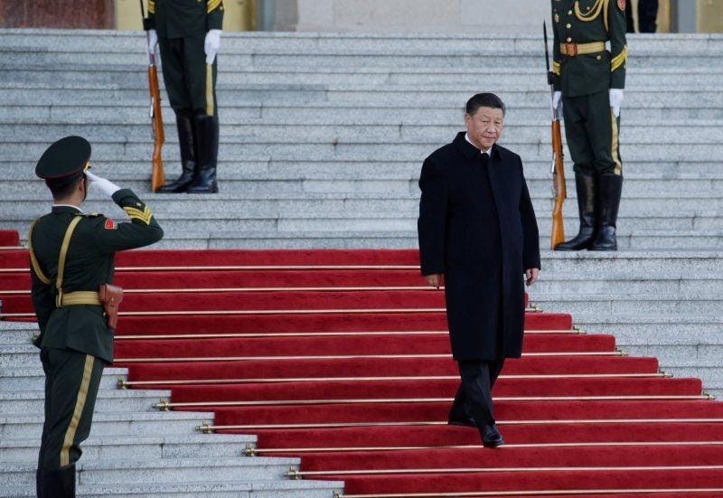 Presiden Tiongkok Xi Jinping tiba untuk upacara sambutan di Balai Agung Rakyat, di Beijing, Tiongkok, pada 25 Oktober 2019. ANTARA FOTO/REUTERS/Jason Lee