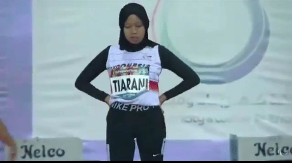 Kharisma Evi saat berlaga di World Para Athletic Championship 2019, Kamis (14/11). Twitter/@KEMENPORA_RI