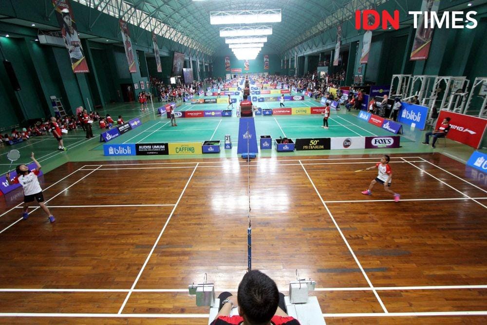 Audisi umum beasiswa bulutangkis PB Djarum di Gor Jati, Kudus.