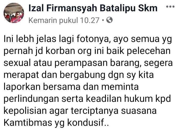 Teror Sperma/Facebook Izal Firmansyah Batalipu SKM