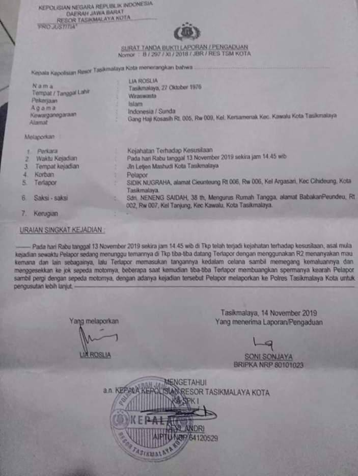 Surat laporan korban (Facebook Izal Firmansyah Batalipu SKM)