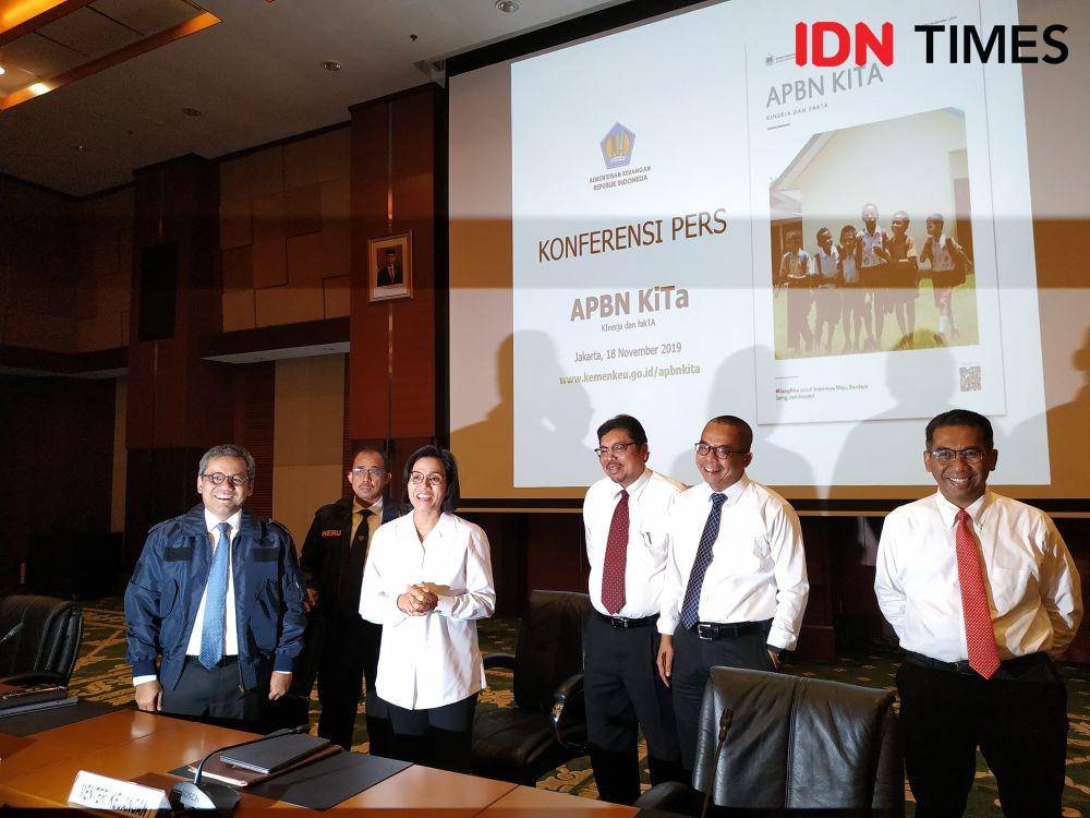 Konferensi pers APBN Kita bersama Menteri Keuangan Sri Mulyani dan Eselon Indonesia Kementerian Keuangan. IDN Times/Hana Adi Perdana