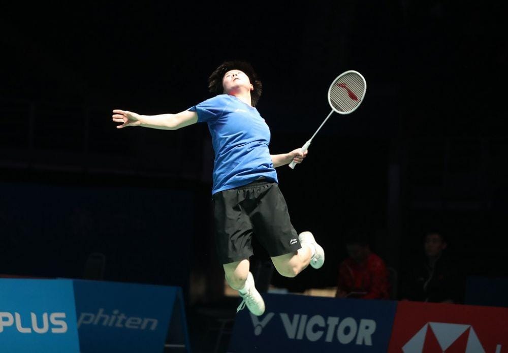 Tunggal putri asal Tiongkok, He Bing Jiao, beraksi di Victor China Open 2019. bwfbadminton.com
