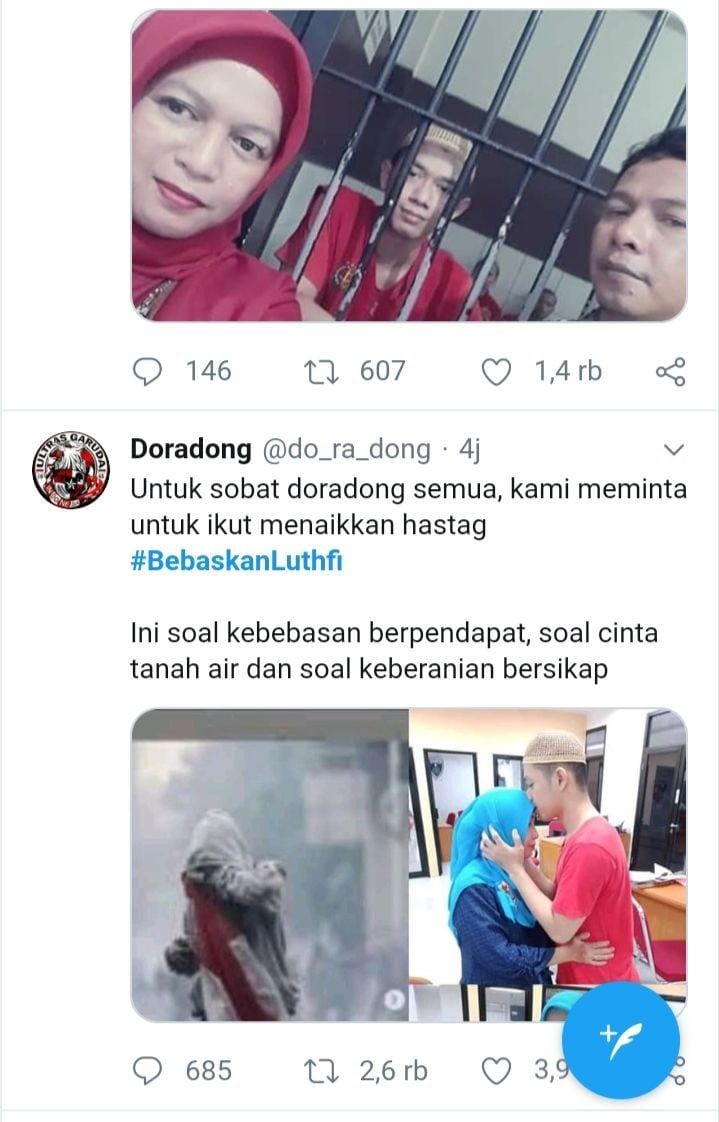 Tagar #bebaskanlutfi menjadi trending topik /twitter@do_ra_dong
