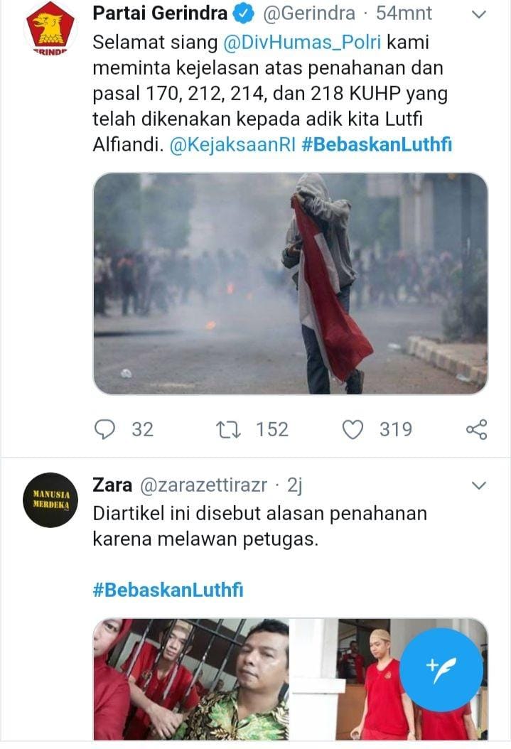 Warganet gaungkan tagar #bebaskanLuthfi /@twitter
