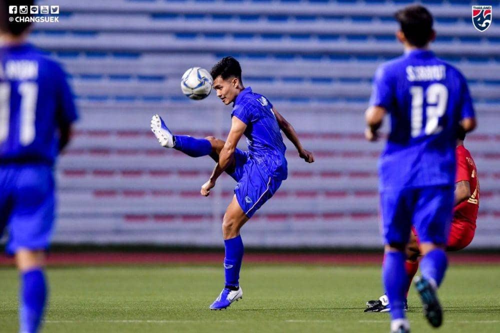 Timnas U-22 Thailand di laga lawan Indonesia pada cabor sepak bola SEA Games 2019, Selasa (26/11) sore (Twitter/@Changsuek_TH)