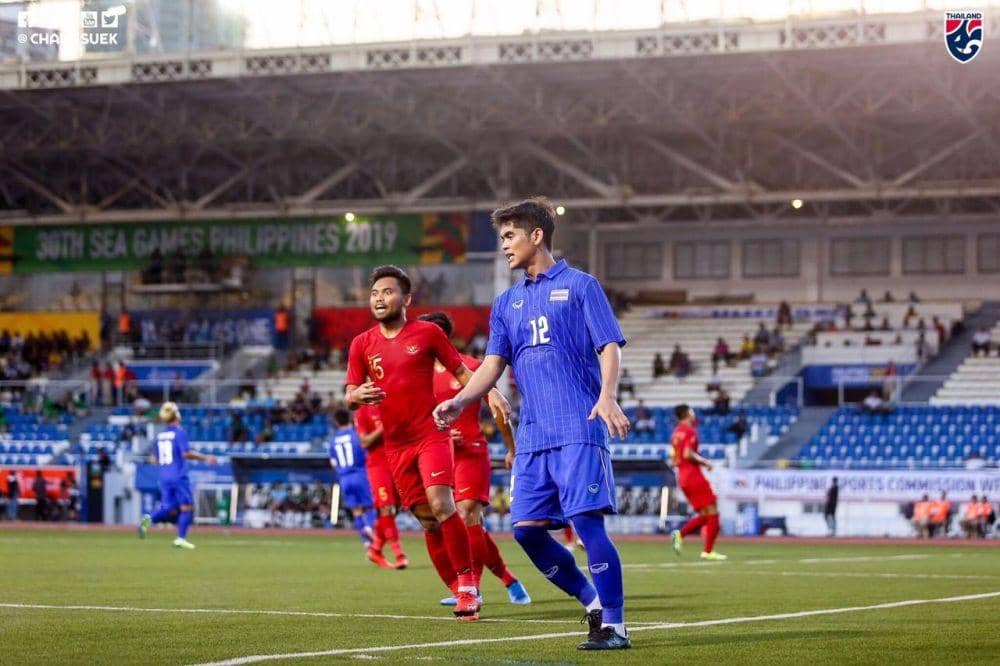 Timnas U-22 Thailand di laga lawan Indonesia pada cabor sepak bola SEA Games 2019, Selasa (26/11) sore (Twitter/@Changsuek_TH)