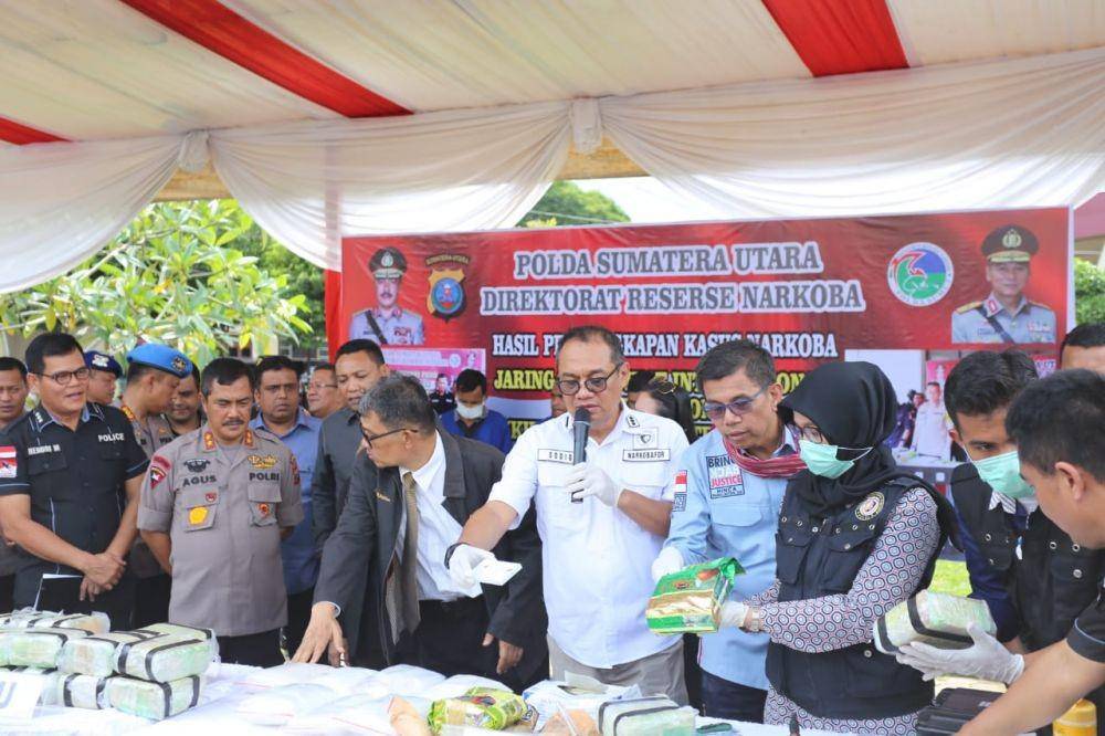 Polda Sumut memaparkan hasil tangkapan narkoba jaringan internasional (Dok.IDN Times/istimewa)
