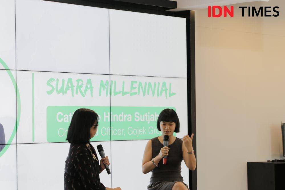 Chief Food Officer Gojek Group Catherine Hindra Sutjahyo dalam acara Suara Millennial di kantor IDN Media HQ, Jakarta Selatan, Kamis 28 November 2019. (IDN Times/Arief Kharisma Putra)