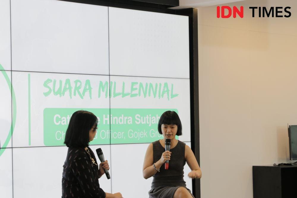 Chief Food Officer Gojek Group Catherine Hindra Sutjahyo dalam acara Suara Millennial di kantor IDN Media HQ, Jakarta Selatan, Kamis 28 November 2019. (IDN Times/Arief Kharisma Putra)
