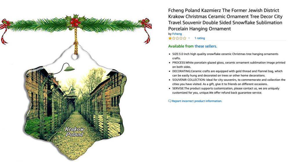 Ornamen Natal bergambar kamp konsentrasi Nazi di Auschwitz yang dijual oleh Amazon. twitter.com/AuschwitzMuseum