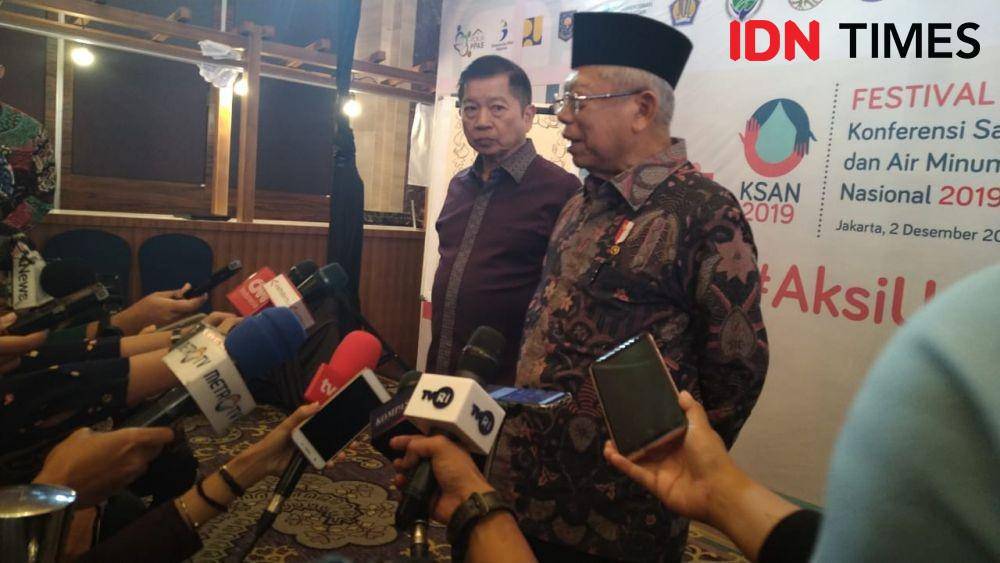 Wakil Presiden Ma'ruf Amin dan Menteri Bappenas Suharso di Konferensi Sanitasi dan Air Mineral Nasional 2019 (IDN Times/Shemi)