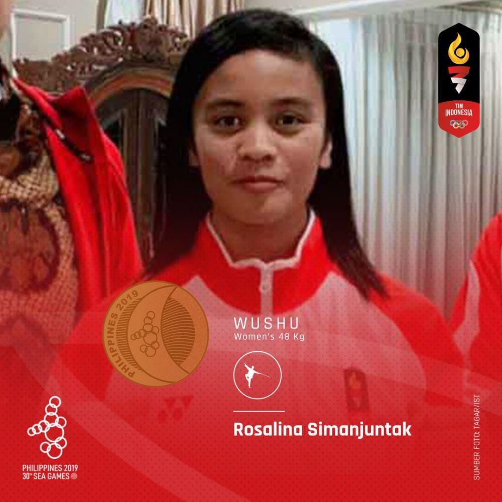 Atlet wushu Indonesia, Rosalina Simanjuntak, meraih perunggu di nomor 48kg putri. Twitter/@timinaofficial