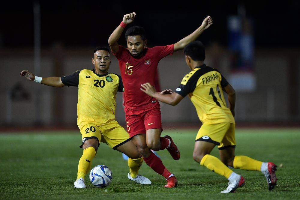 Timnas U-22 berhasil mengalahkan Brunei 8-0 pada pertandingan Grup B SEA Games 2019 di Stadion Sepak Bola Binan, Laguna, Filipina, Selasa (3/12). ANTARA FOTO/Sigid Kurniawan/pras