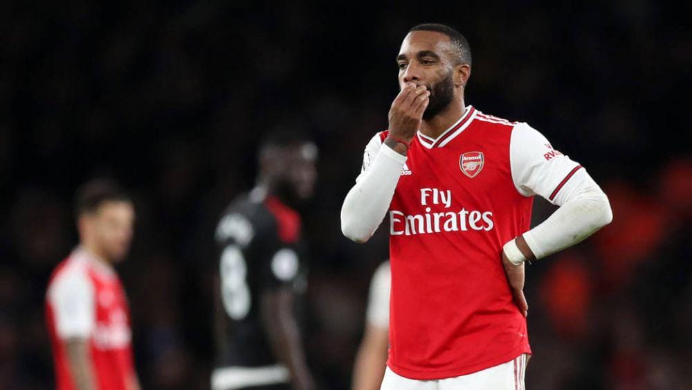 Reaksi pemain Arsenal, Alexandre Lacazette, saat timnya ditahan imbang Crystal Palace dengan skor 2-2. Arsenal.com