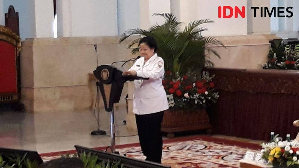 Ketua Dewan Pengarah BPIP Megawati Soekarnoputri memberikan sambutan di Istana Negara, Jakarta Pusat, Selasa 3 Desembet 2019 (IDN Times/Teatrika Handiko Putri)