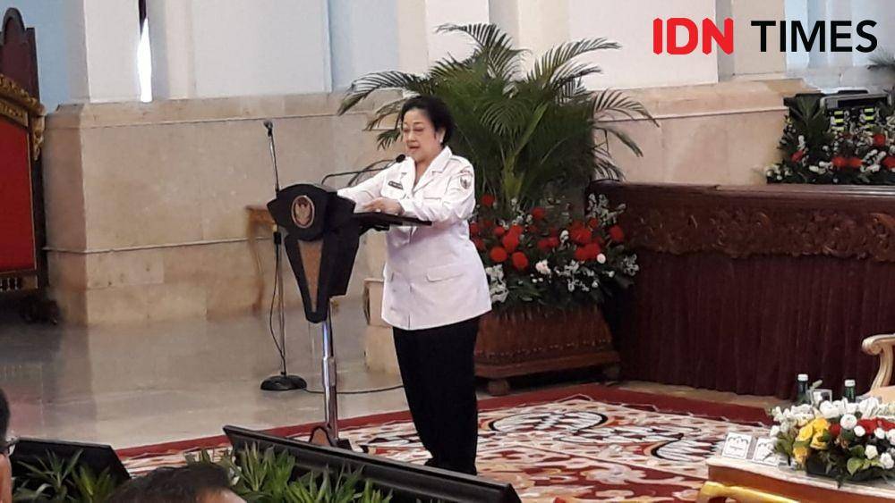 Ketua Dewan Pengarah BPIP Megawati Soekarnoputri memberikan sambutan di Istana Negara, Jakarta Pusat, Selasa 3 Desembet 2019 (IDN Times/Teatrika Handiko Putri)