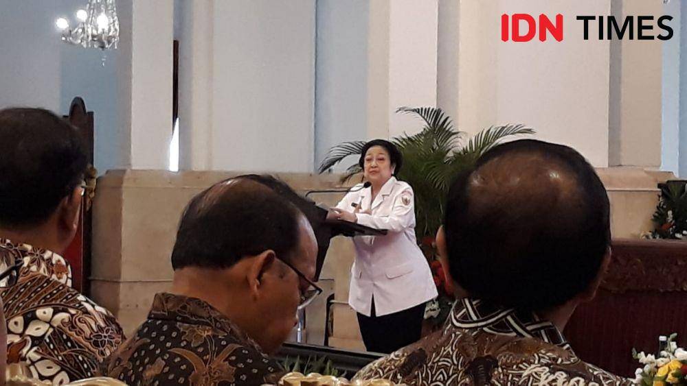 Ketua Dewan Pengarah BPIP Megawati Soekarnoputri memberikan sambutan di Istana Negara, Jakarta Pusat, Selasa 3 Desembet 2019 (IDN Times/Teatrika Handiko Putri)