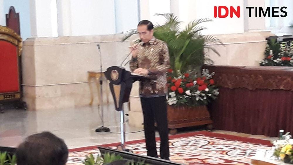 Presiden Jokowi memberikan sambutan di Istana Negara, Jakarta Pusat, Selasa 3 Desember 2019 (IDN Times/Teatrika Handiko Putri)
