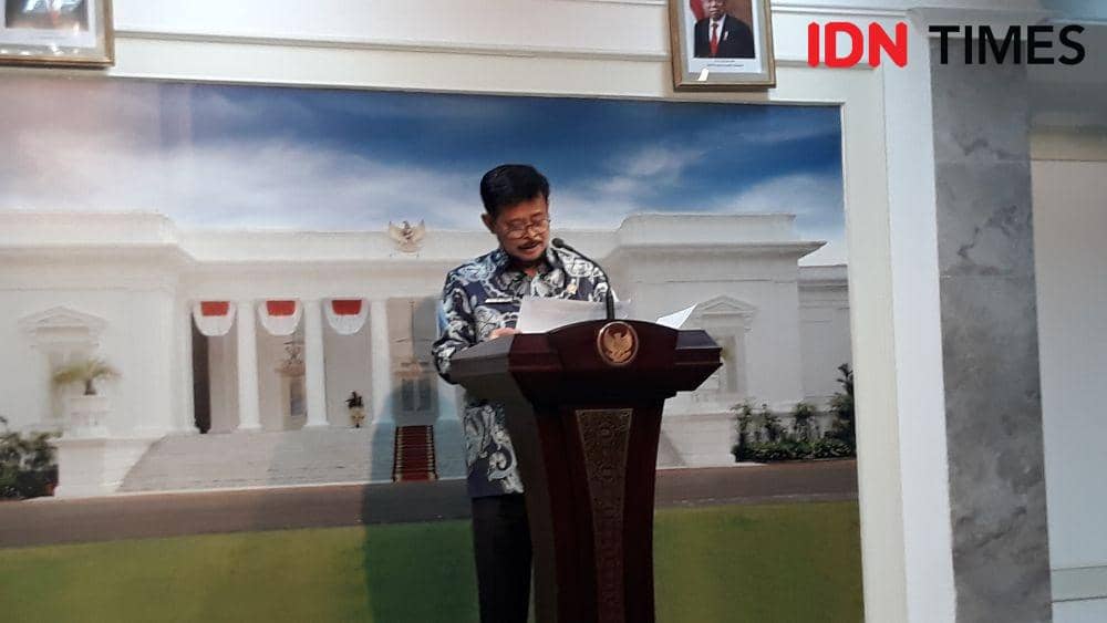Menteri Pertanian Syahrul Yasin Limpo memberikan keterangan pers di Kantor Presiden, Jakarta Pusat, Rabu 4 Desember 2019 (IDN Times/Teatrika Handiko Putri)