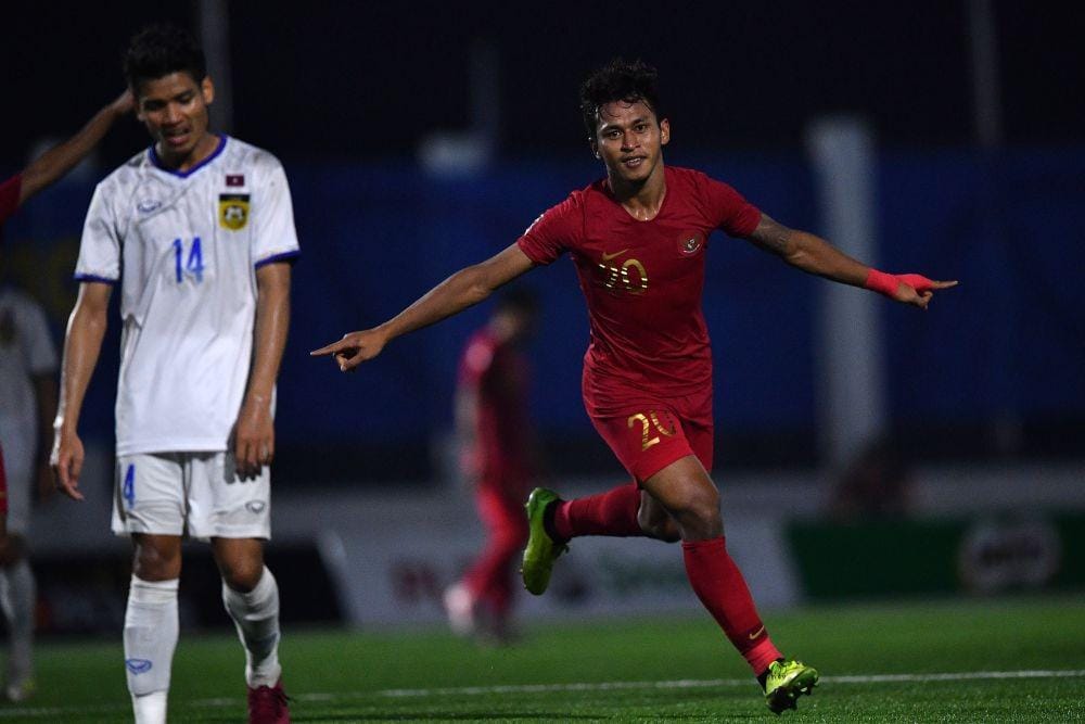 Timnas U-22 berhasil meraih kemenangan 4-0 atas Laos sekaligus memastikan lolos ke babak semifinal SEA Games 2019 pada Kamis (5/12)ANTARA FOTO/Sigid Kurniawan/wsj.